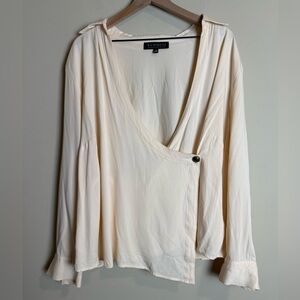 Eloquii Womens Collard Wrap V Neck Button Blouse Top Size 18 Ivory Lightweight